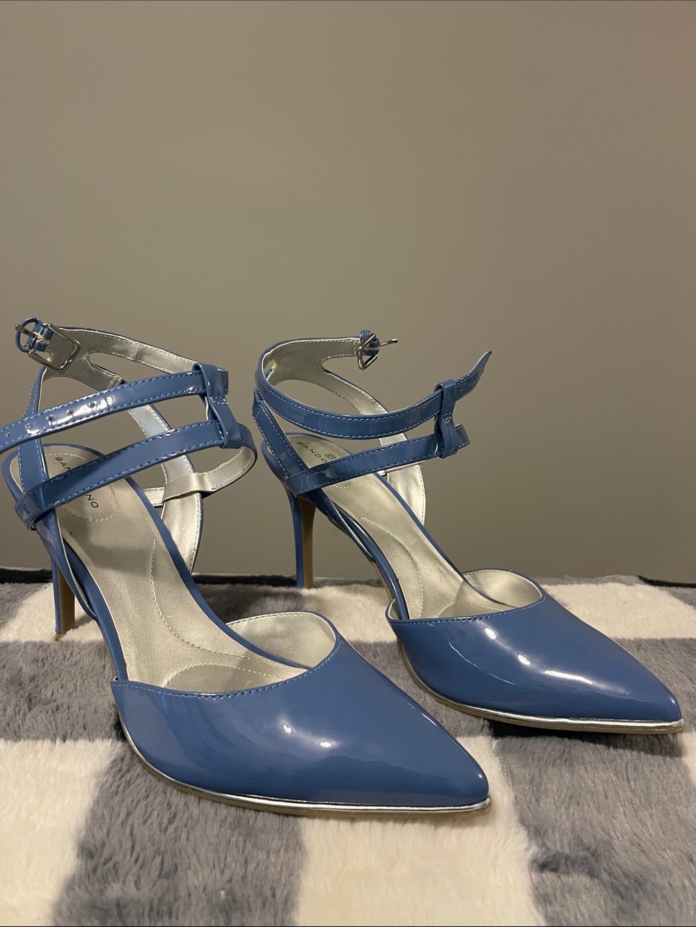 Bandolino Blue Patent Pointed-Toe Double Ankle-Strap Heels